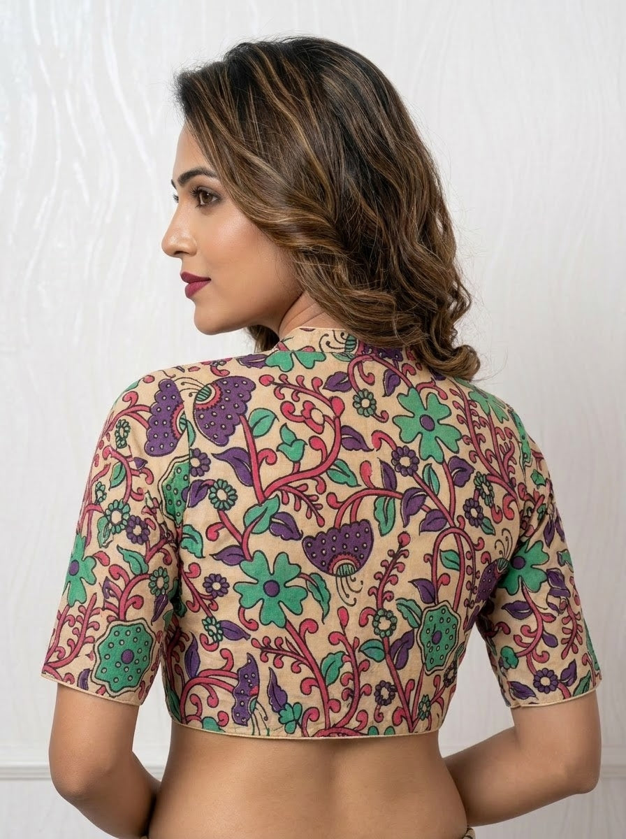 Retro Sketch Kalamkari Designer Blouse