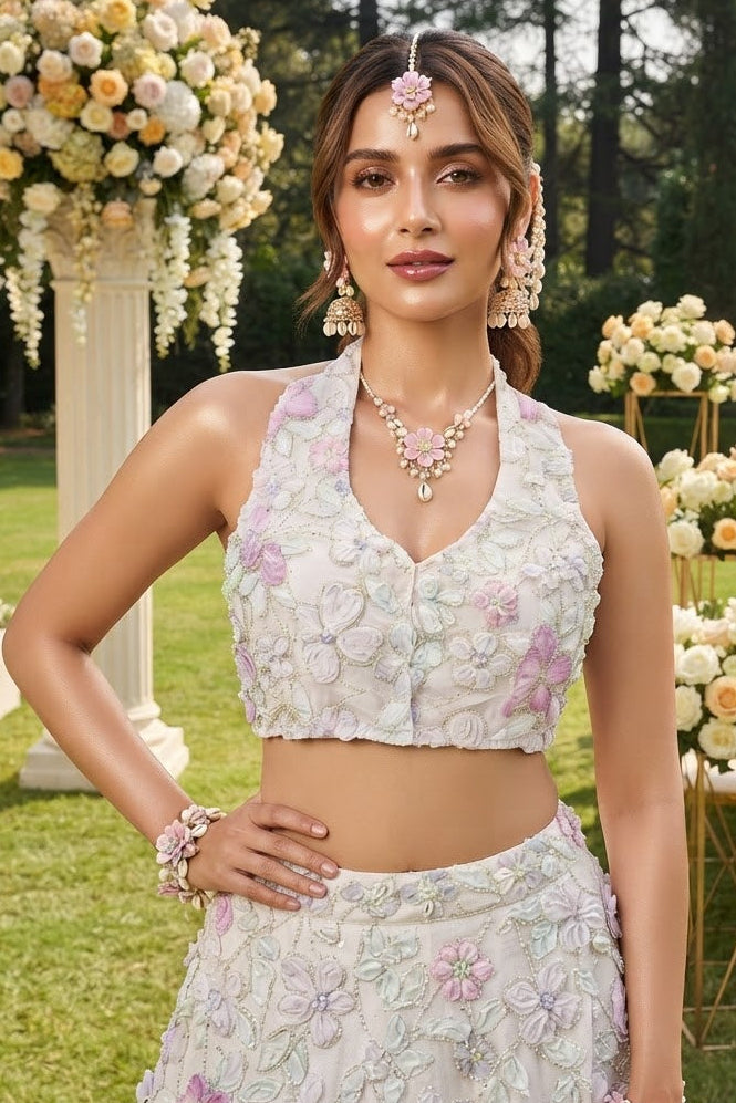 Garden of Pearls Designer Blouse With Ribbon Katdana work