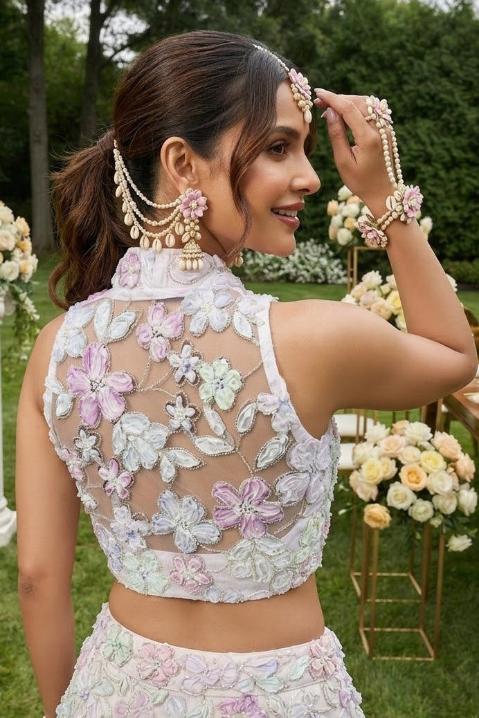 Garden of Pearls Designer Blouse With Ribbon Katdana work