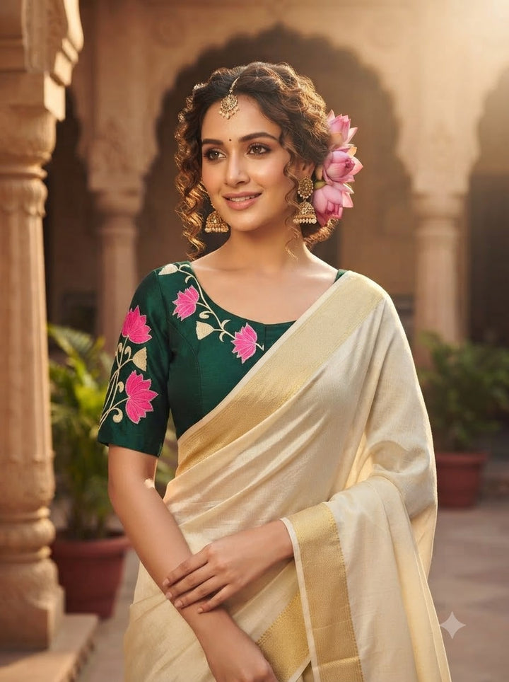 Shantimaya - Lotus Appliqué Katdana Designer Blouse