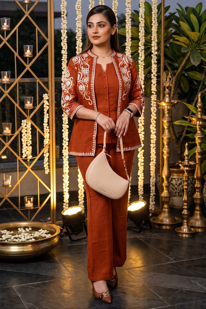 Love at First Look – Embroidered Cotton Jacket Style Co-ord Set