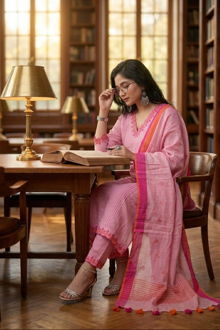Pink Blossom - Designer Cotton Kurti Set