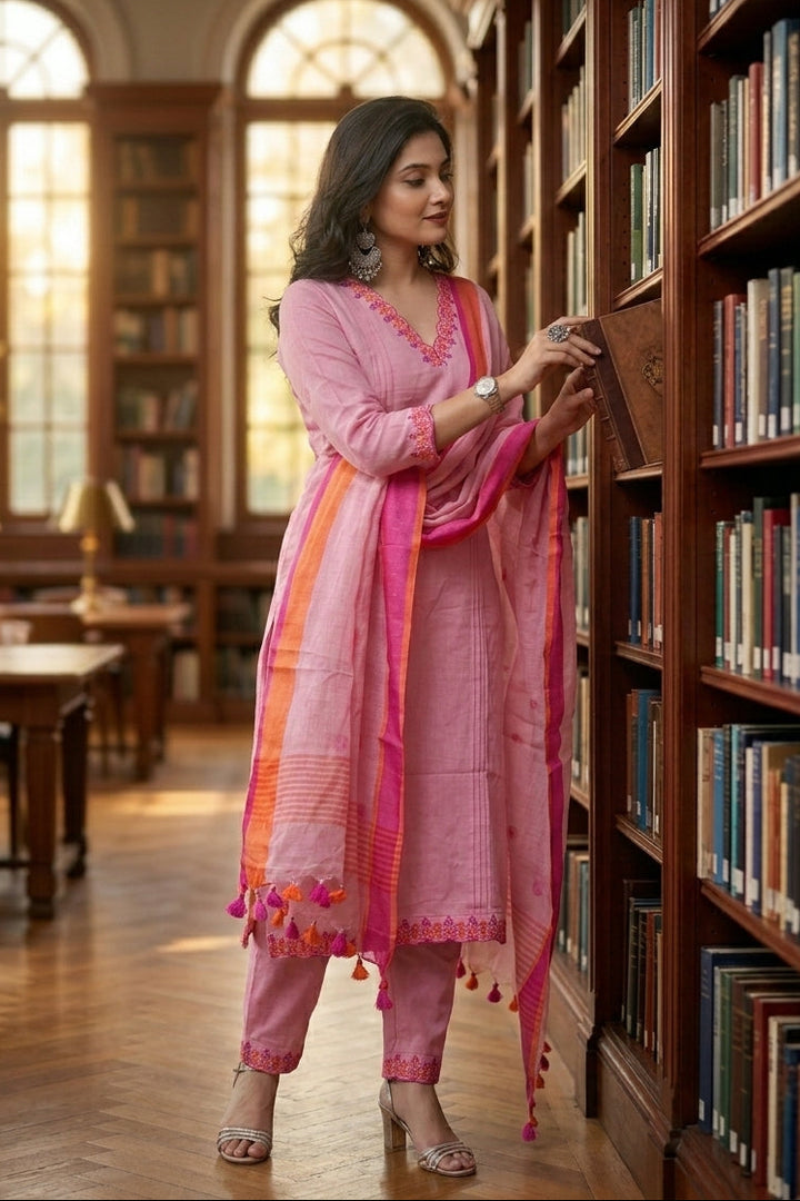 Pink Blossom - Designer Cotton Kurti Set