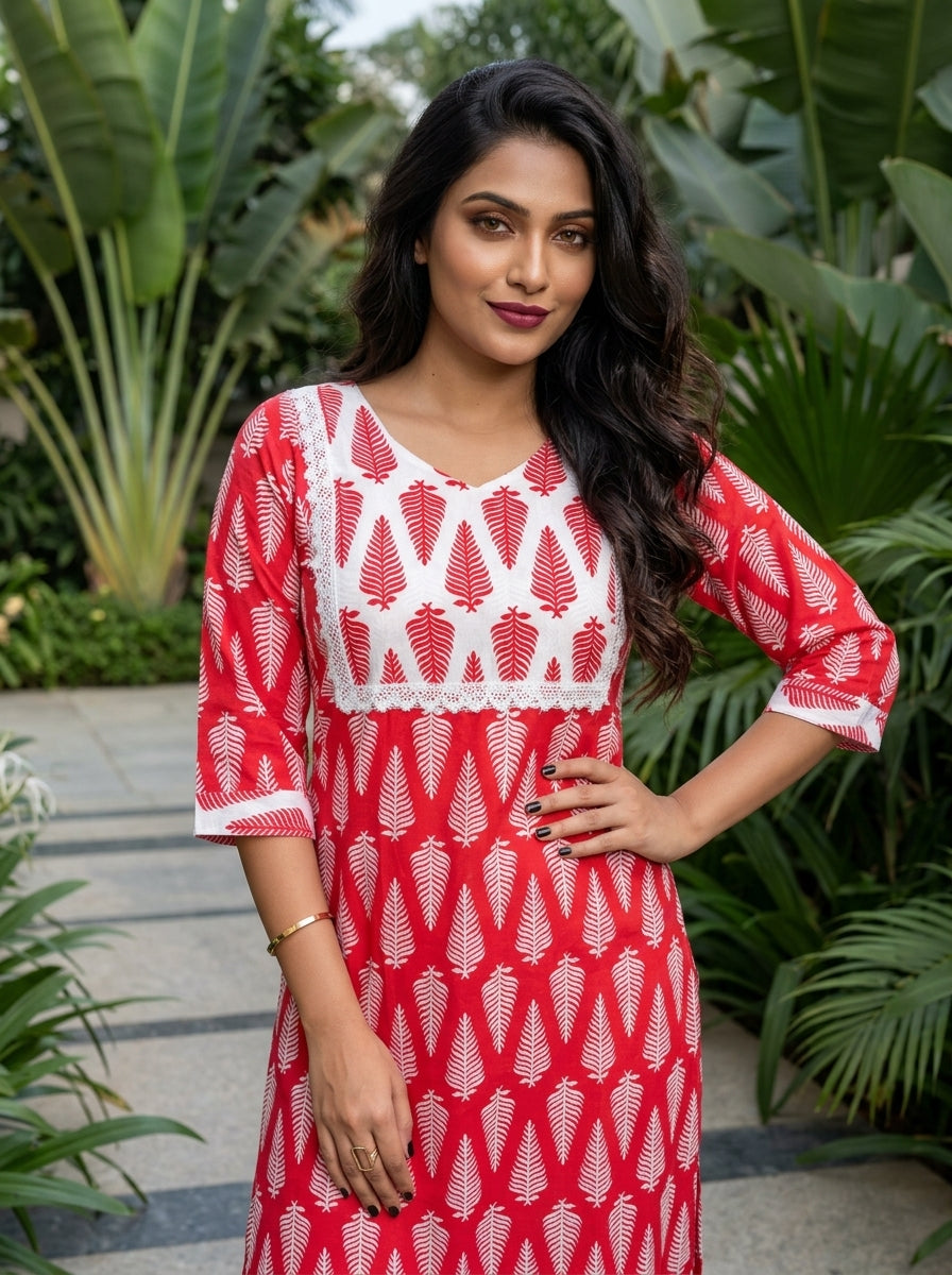 Summer Flora Cotton  Kurti Set