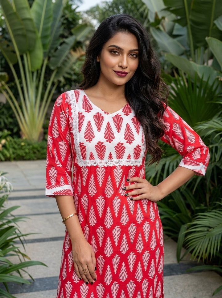 Summer Flora Cotton  Kurti Set
