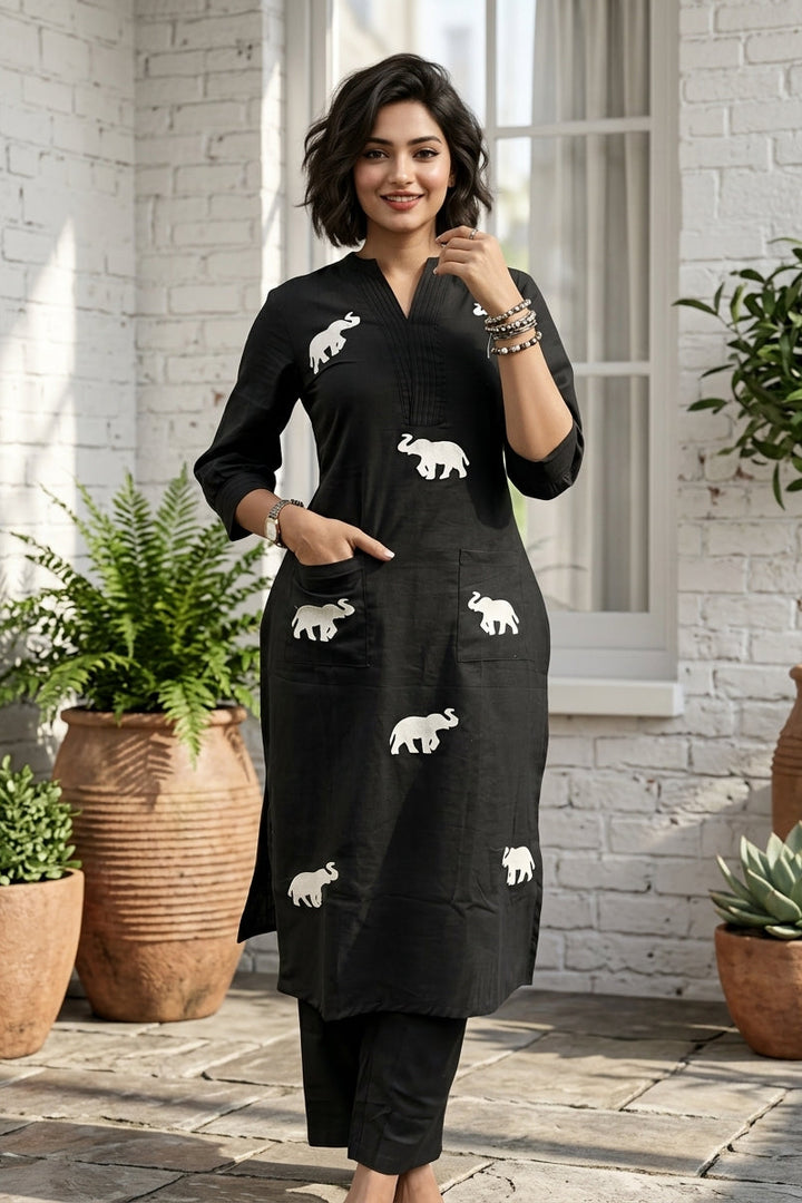 Elephant Design Cotton Kurti Set