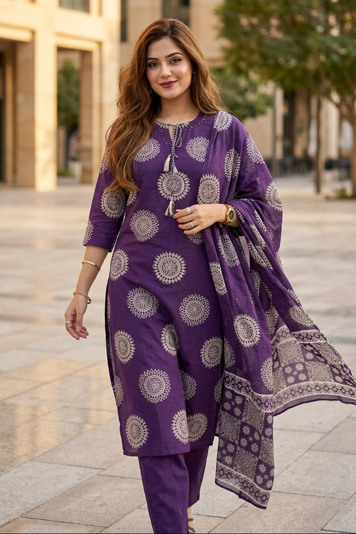 Majestic Plum Cotton Kurti Set