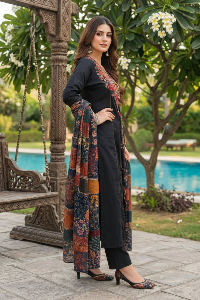 Patchwork Poetry Cotton Kurti Set