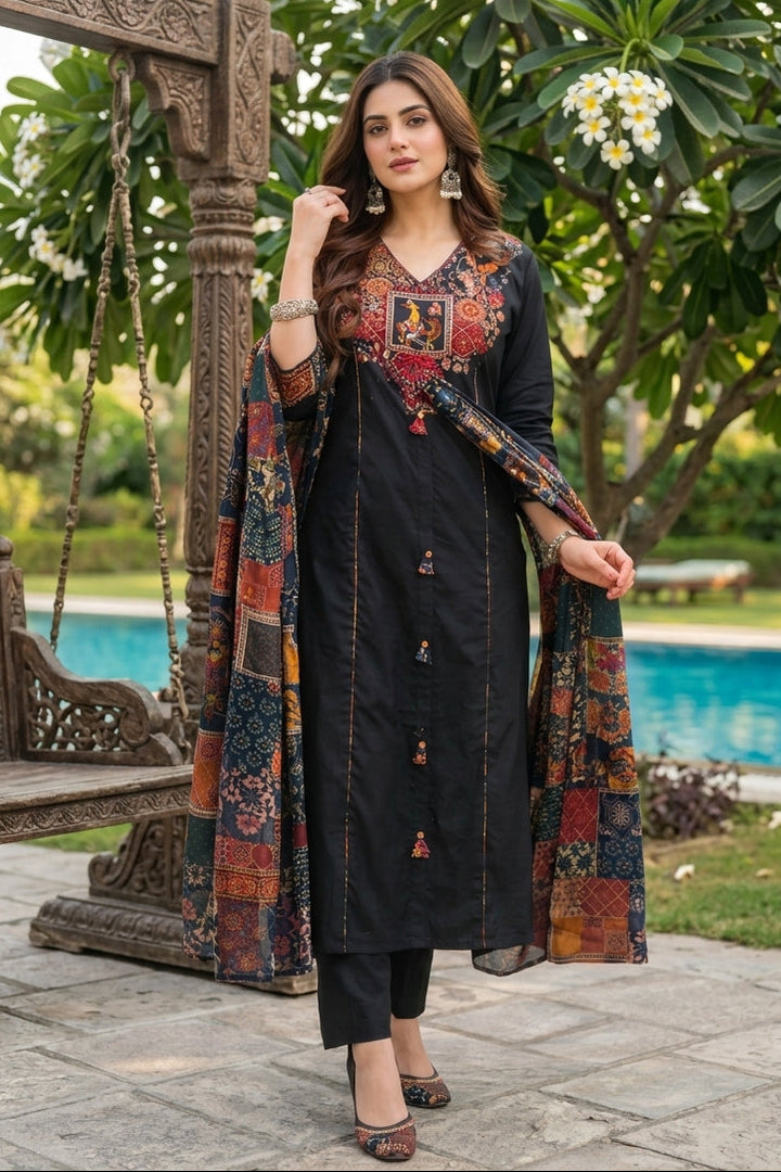 Patchwork Poetry Cotton Kurti Set