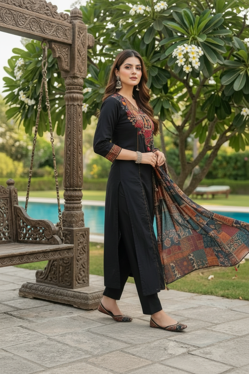 Patchwork Poetry Cotton Kurti Set