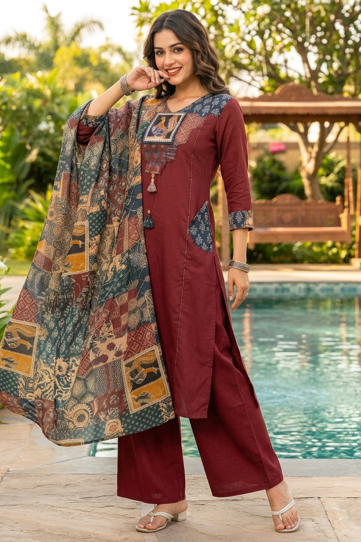 Patchwork Poetry Cotton Kurti Set