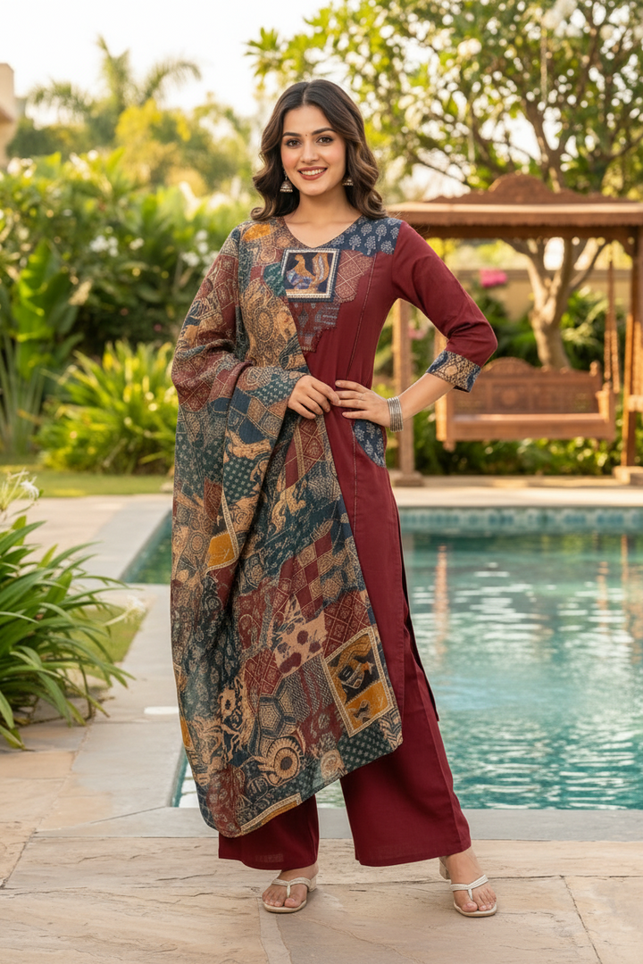 Patchwork Poetry Cotton Kurti Set