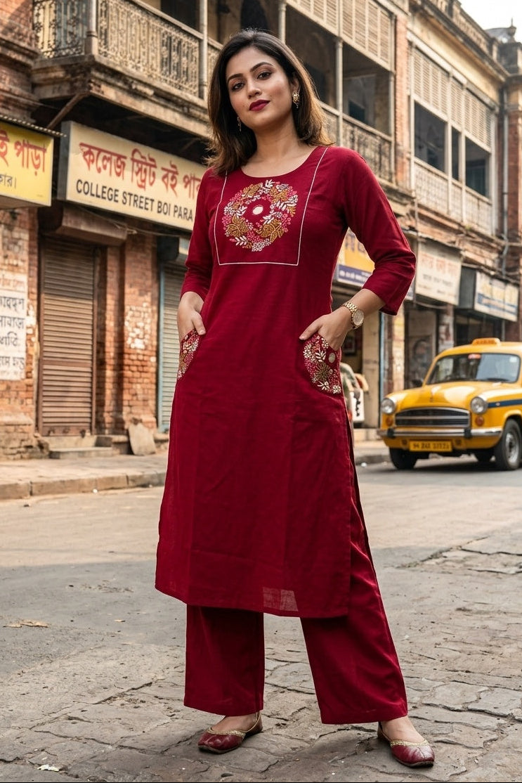 Floral Eclipse Cotton  Kurti Set