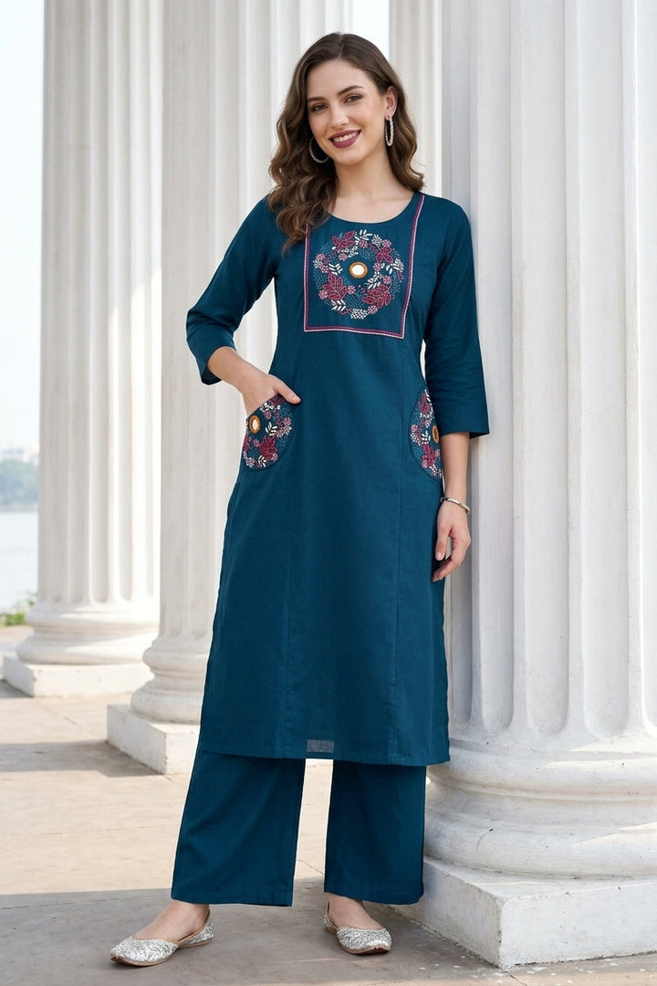 Floral Eclipse Cotton  Kurti Set