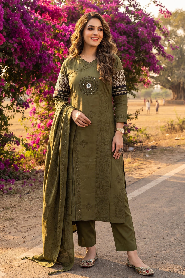 Anvee Cotton Kurti Set(Green)