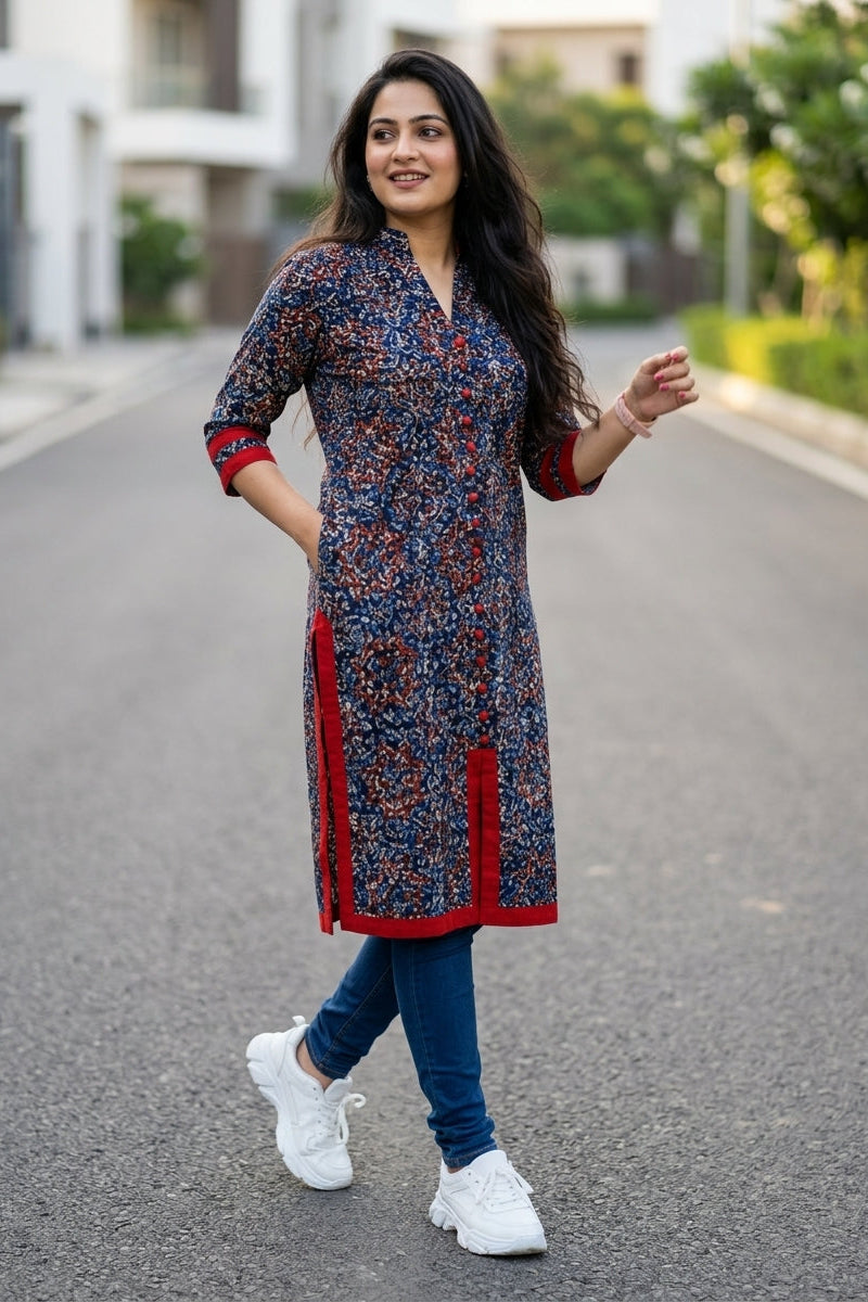 Earth Bloom-Pure Sustainable Hand Block Ajrakh Kurti