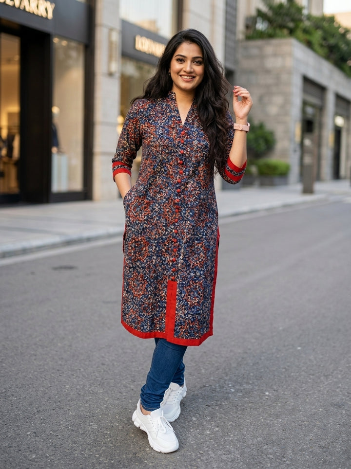 Earth Bloom-Pure Sustainable Hand Block Ajrakh Kurti