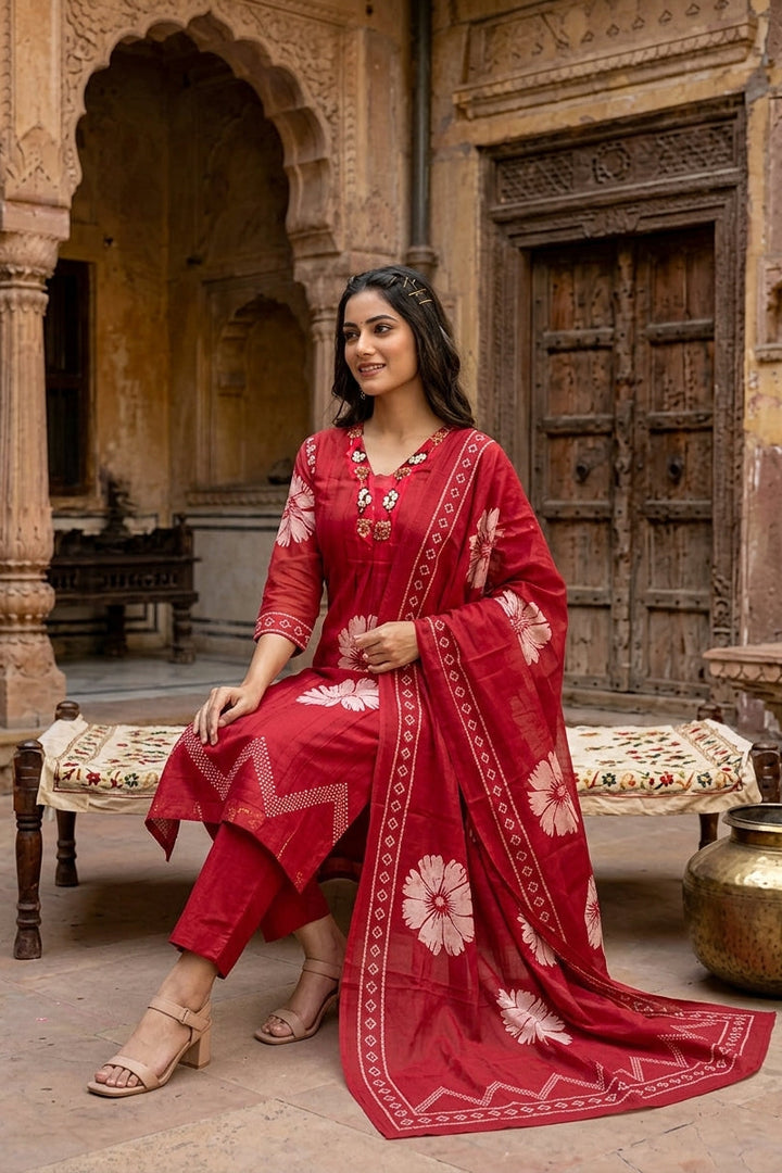Splash Of Petal Cotton Kurti Set