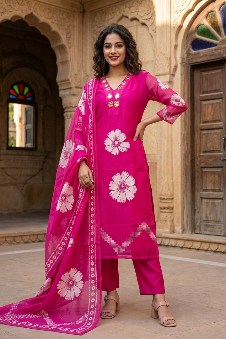 Splash Of Petal Cotton Kurti Set