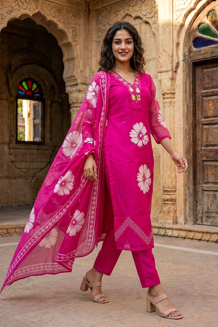Splash Of Petal Cotton Kurti Set