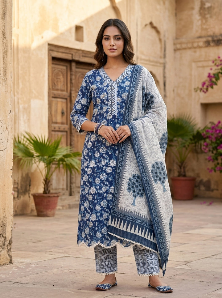 Blue Floral Suit Set
