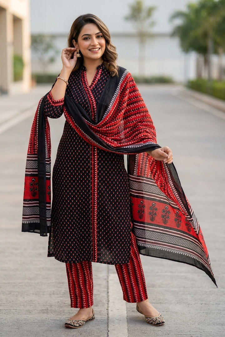 Breath Taking Angrakha Style Designer Kurti Set