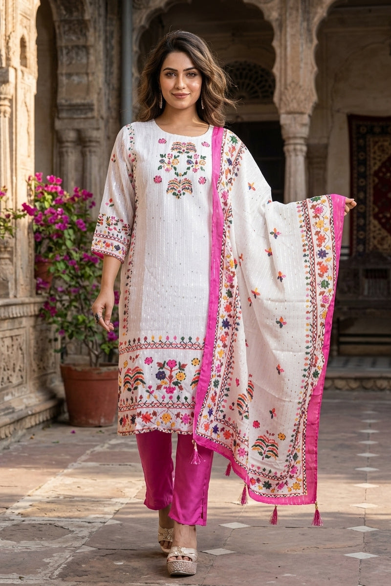 Quite White Straight Kurti Set