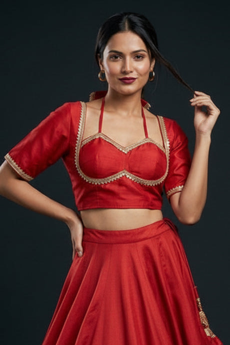 Aria Red Masaba Style Silk Blouse