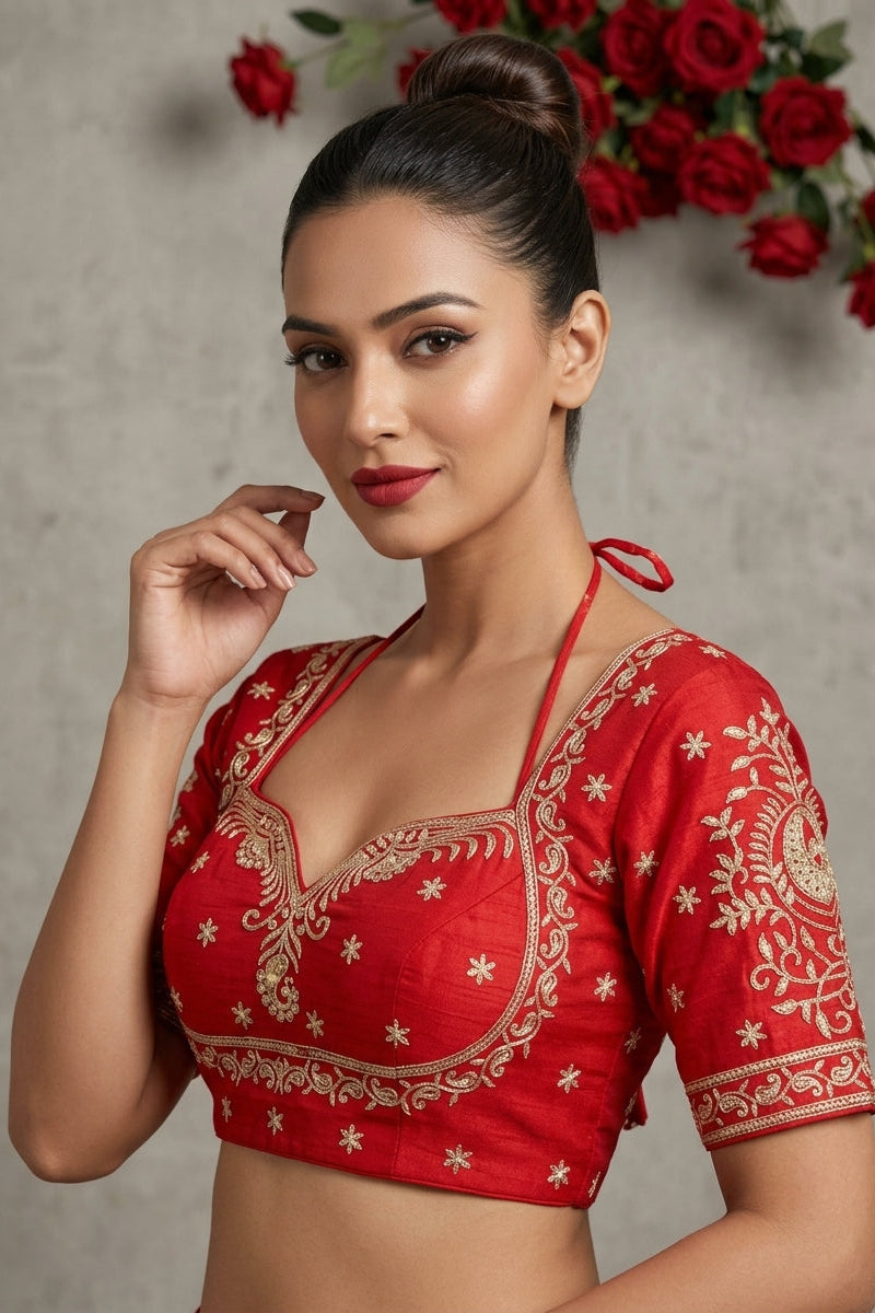 Bridal Vermilion Masaba Style Silk Blouse