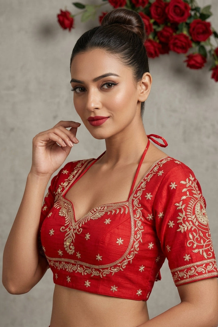 Bridal Vermilion Masaba Style Silk Blouse