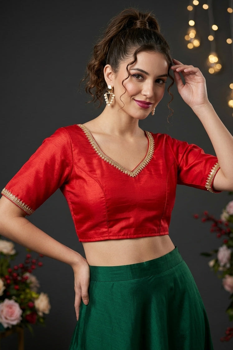 Classic Red Fancy Slik Blouse