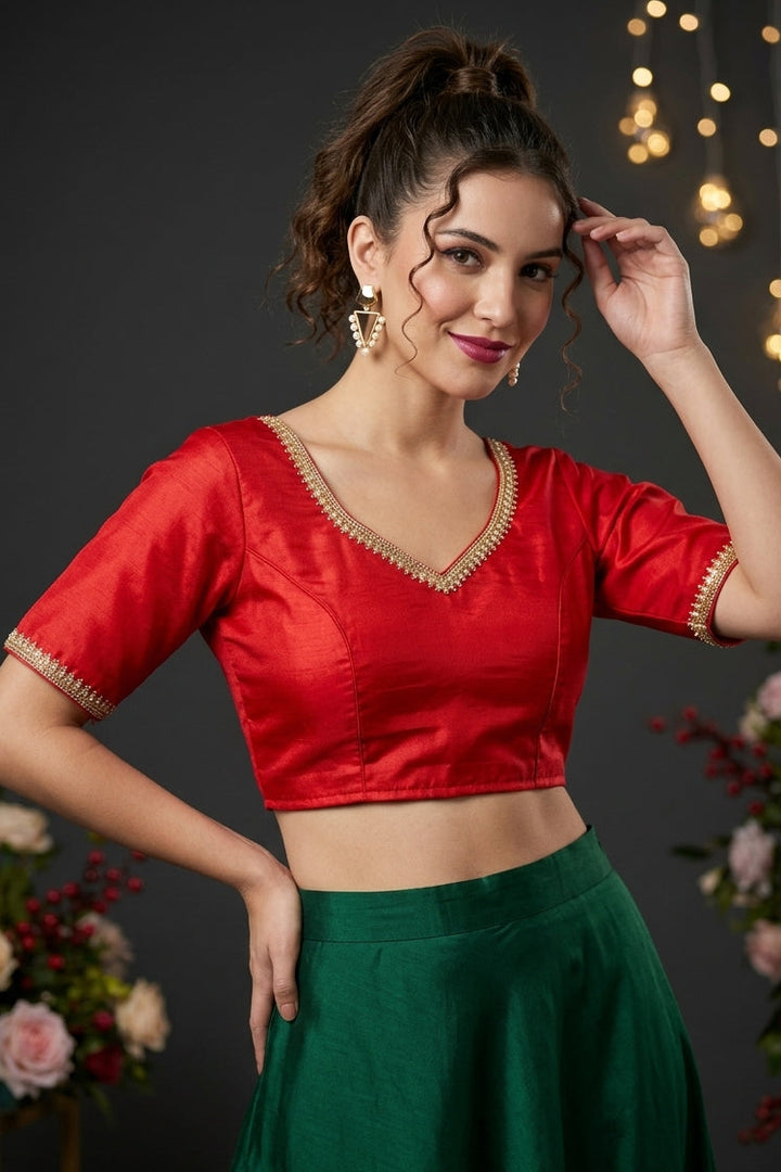 Classic Red Fancy Slik Blouse