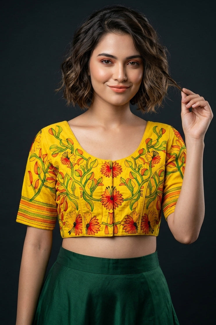 Golden Garden Thread Embroidery Blouse