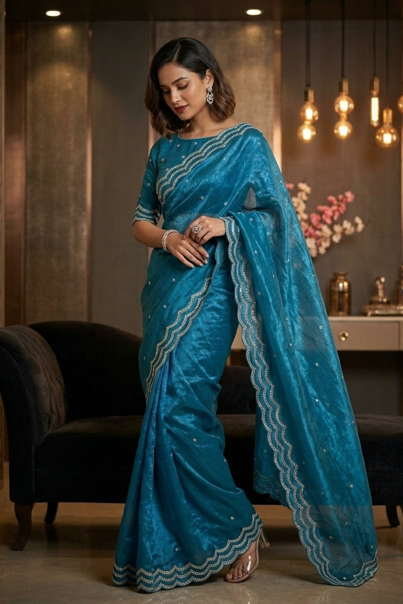 Ethnic Spiral Fancy Silk Saree