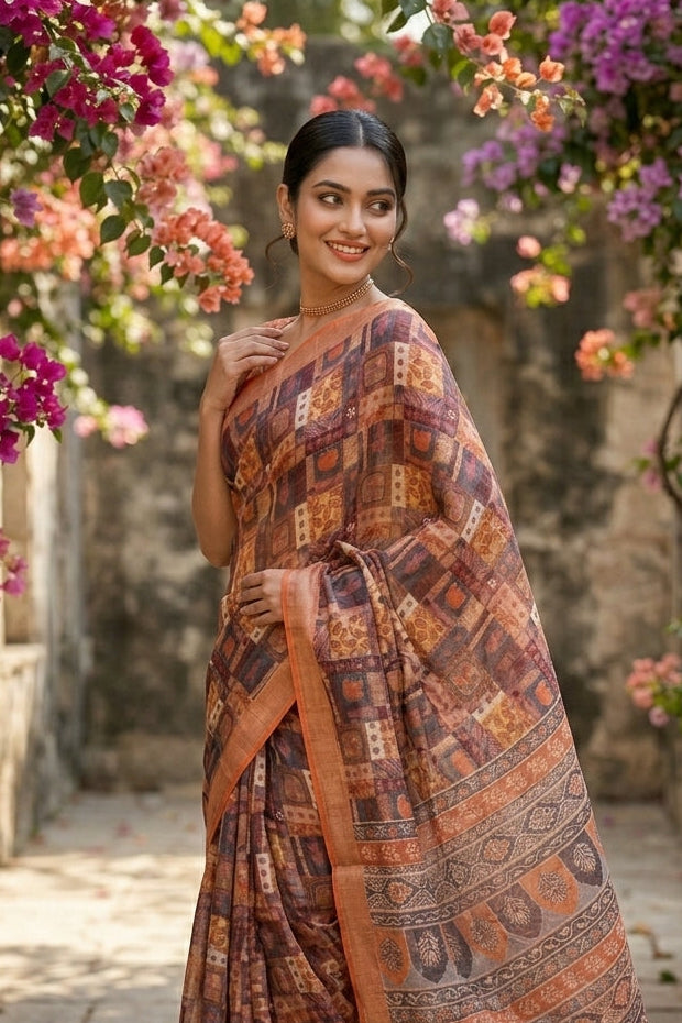 Rang Canvas Fancy Linen Saree