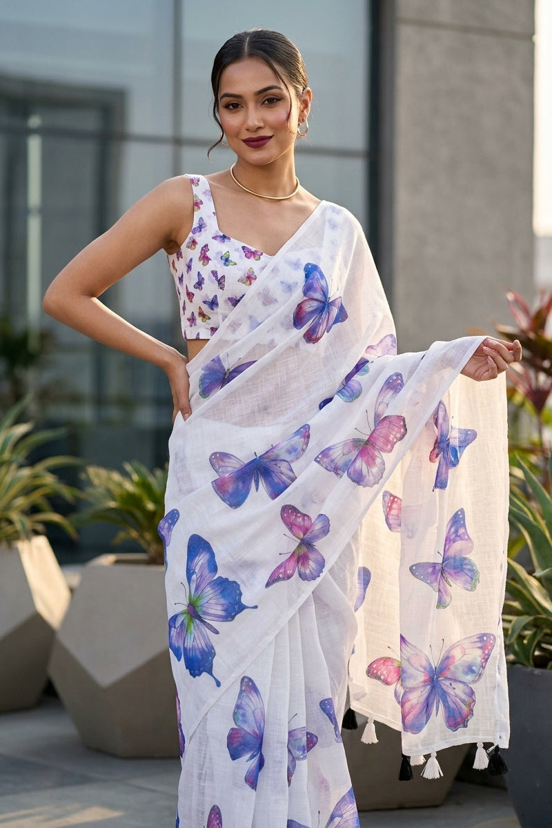 Color Wings Linen Saree