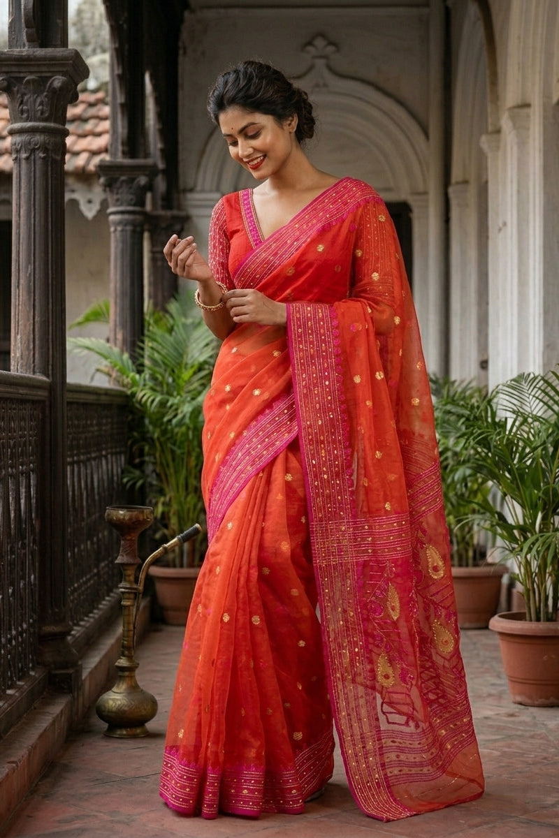 Swarnalekha Dhakai Jamdani Saree