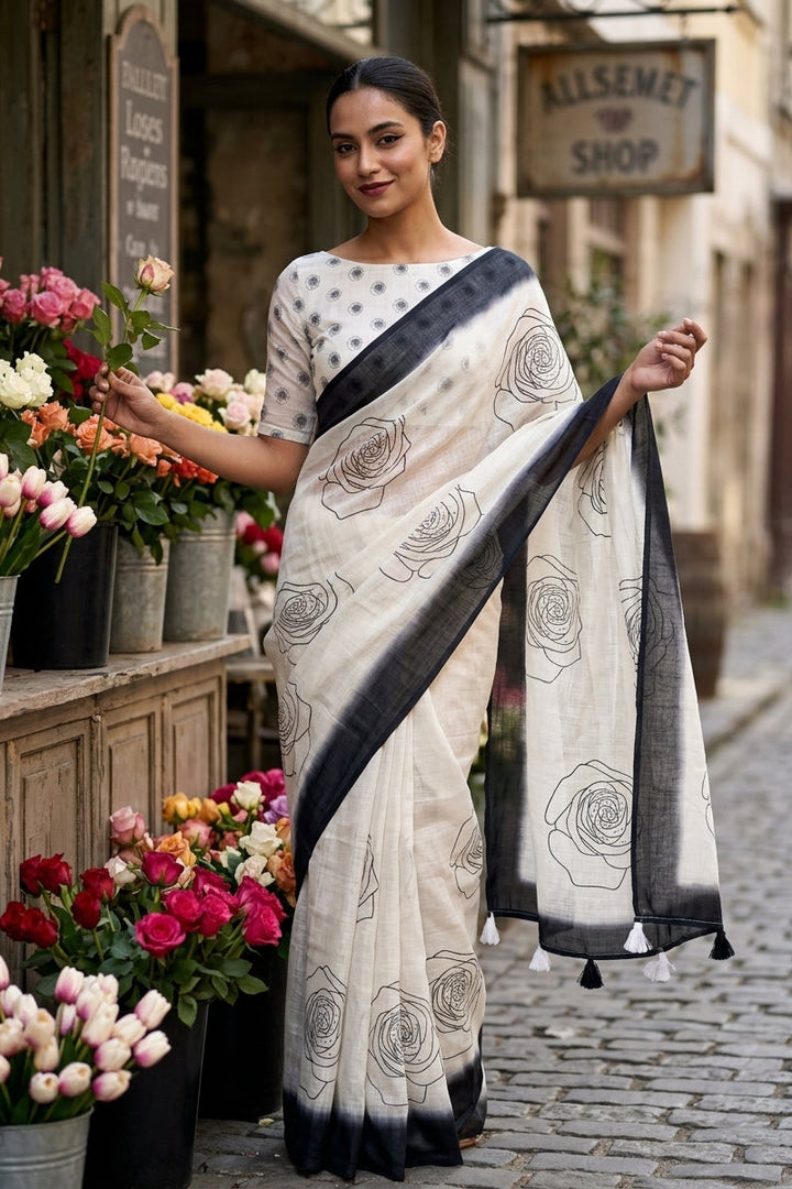 Rosy Bloom Linen Saree