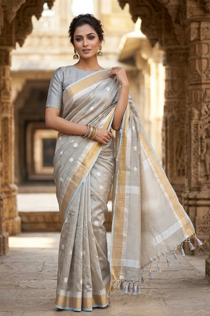 Pearl Weave Tissue Linen Saree (Grey)
