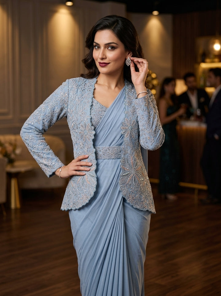 Castle Coralline Crepe Silk ready-to-wear Saree