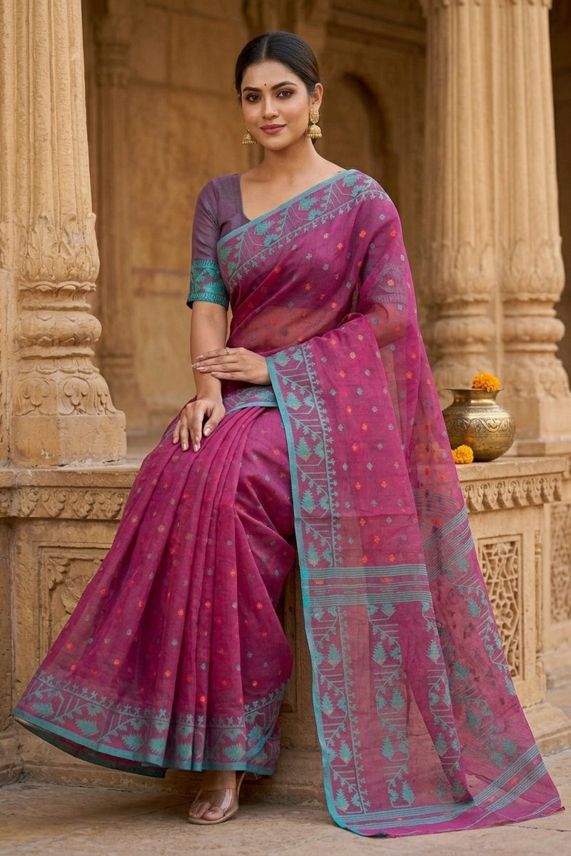 Ektu Bikel Karat Dhakai Jamdani Saree