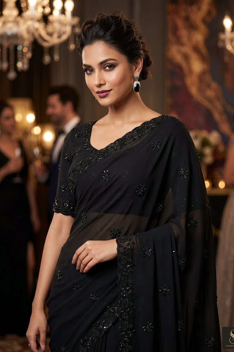 Black Dynasty Georgette Silk Saree