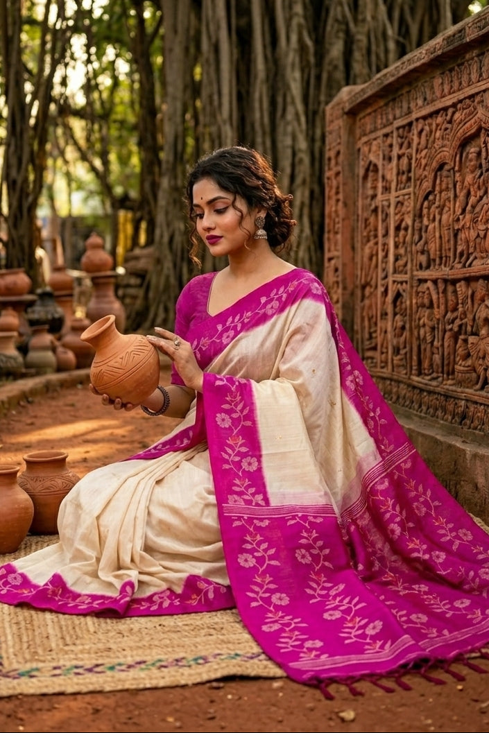 Purabi Prabha Gachi Tussar Banarashi  Saree