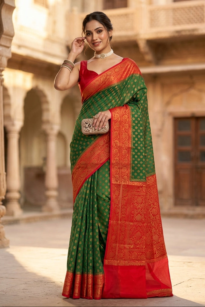 Green Banarasi Semi Georgette Saree