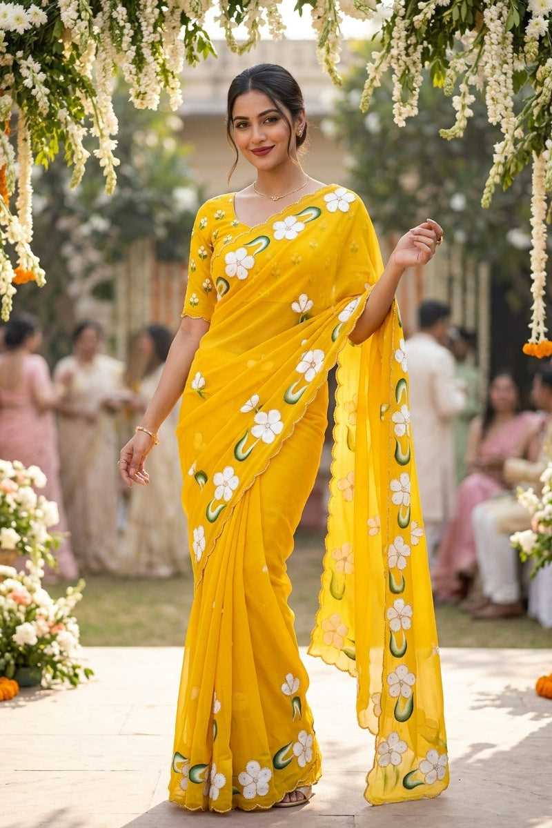 Ray of Sunshine Fancy Chiffon Silk Saree