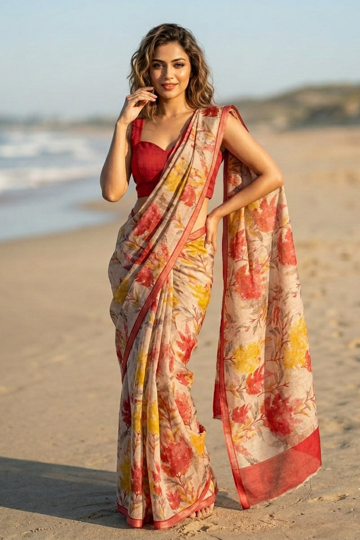 Traditional Crafts Fancy Linen Saree