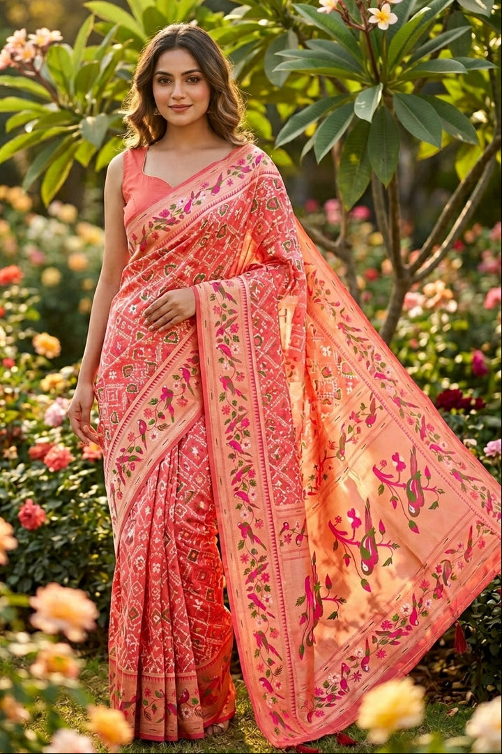 Color Collide Kanchivaram Patola Paithani Silk Saree