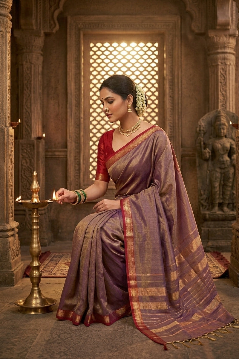 Roudro Chhowa Maheshwari Tissue silk saree