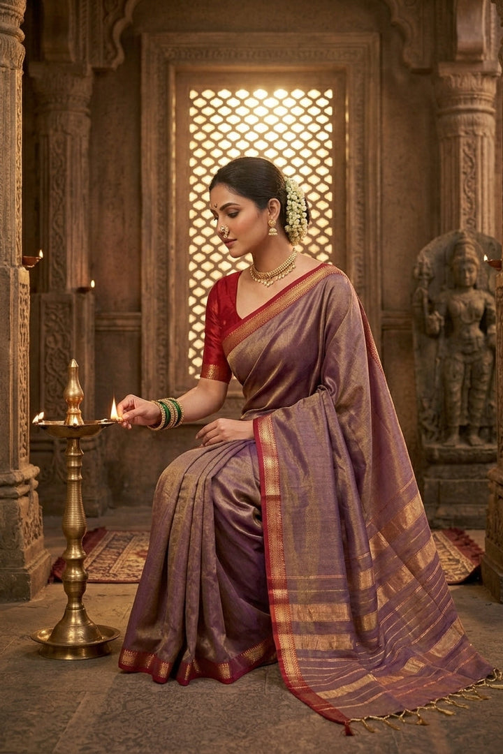 Roudro Chhowa Maheshwari Tissue silk saree