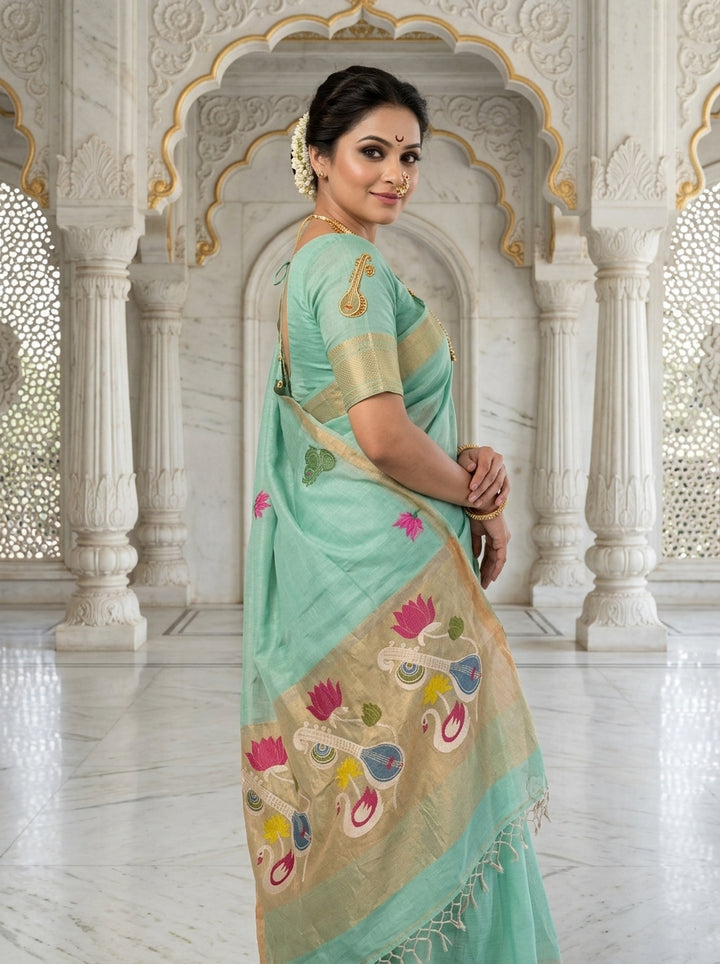Beena Bandana Tissu Paithani Silk Linen Banarasi Saree